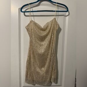 Cotton Candy Strapless Gold Dress